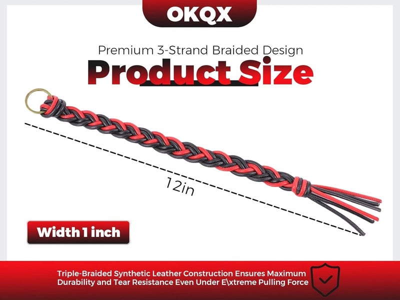 OKQX 12 Inch Red and Black Braided Air Horn Pull Cord Replacement - Heavy Duty Synthetic Leather Lanyard for Semi Truck, Tractor & Big Rig Accessories - Image 3